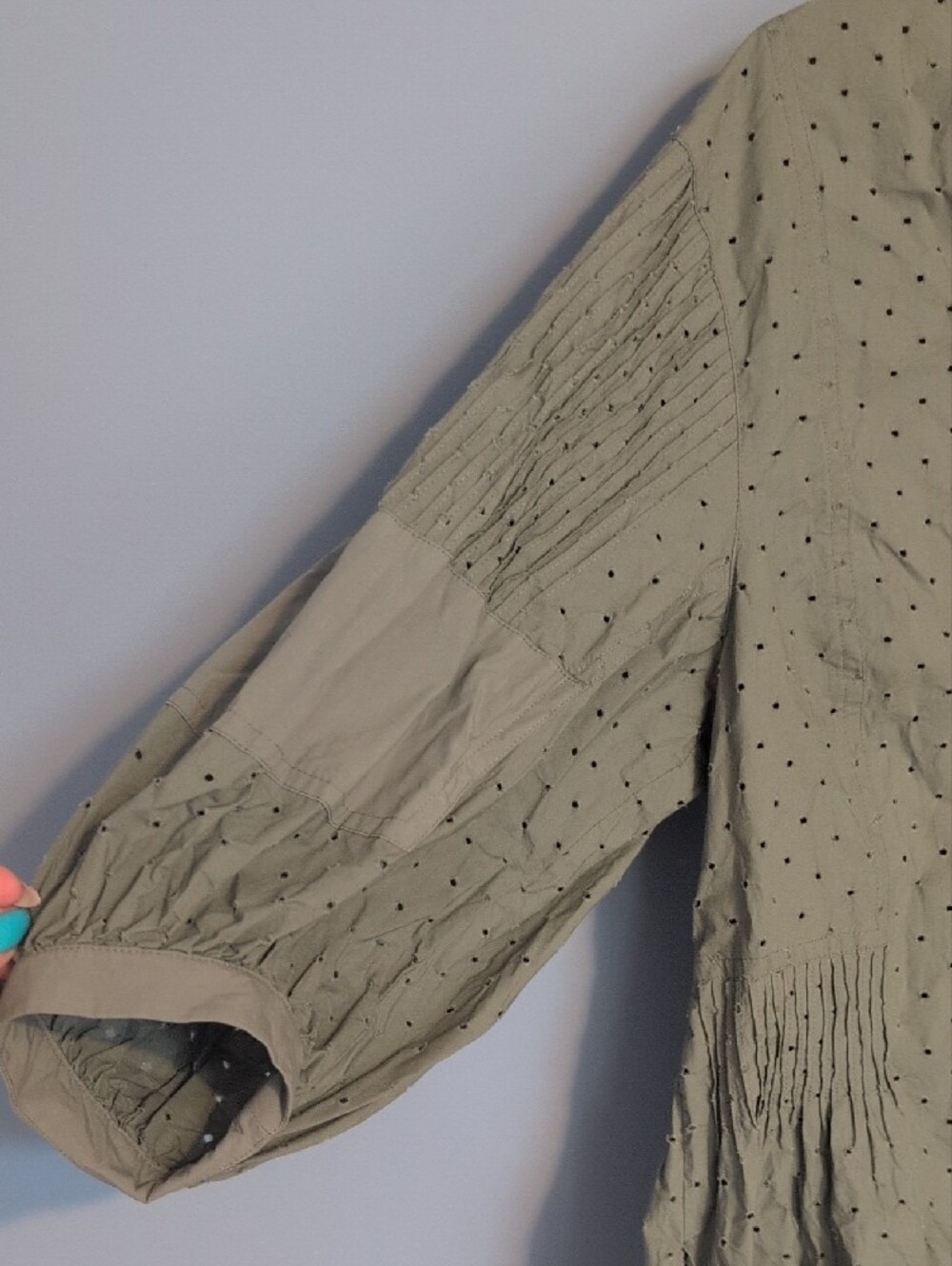 Akris Punto Olive Eyelet Split-Neck Tunic - Picture 3 of 7